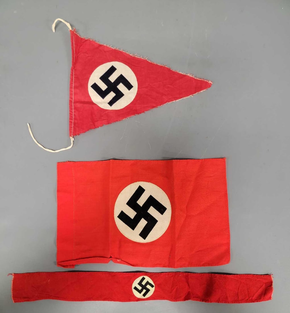 Three WWII German Small Flags: Three WWII German Small Flags in very good to excellent condition as seen in the photos.