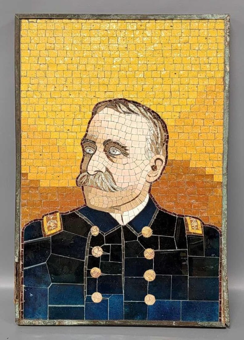 Spanish American War Trench Art of Admiral Dewey: Spanish American War Trench Art of Admiral George Dewey with metal frame with corrosion in good condition as seen in the photos.