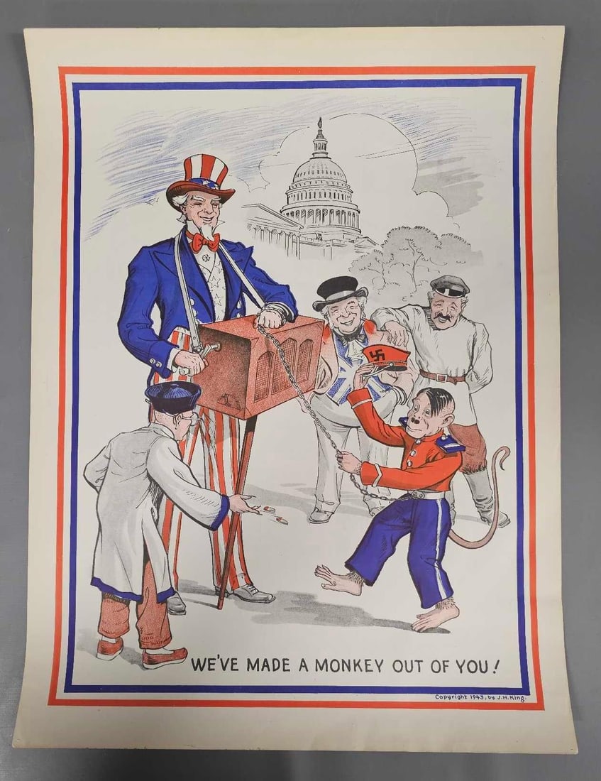 US WWII Propaganda Poster "We've made a Monkey out of you!": US WWII Propaganda Poster We have made a Monkey out of you in plastic sleeve in excellent condition as seen in the photos.