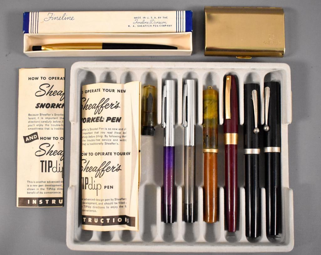 Lot of Sheaffer Pen, Parts and Ephemera: Lot of Sheaffer Pen, Parts and Ephemera. This pen has been used at some point and may or may not be missing internal parts as we do not have any knowledge of the internal working parts of fountain pen