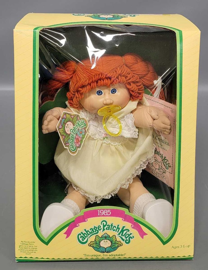 Vintage Coleco Cabbage Patch Kids doll with pacifier red pigtails and blue eyes in original box (1 of 6)