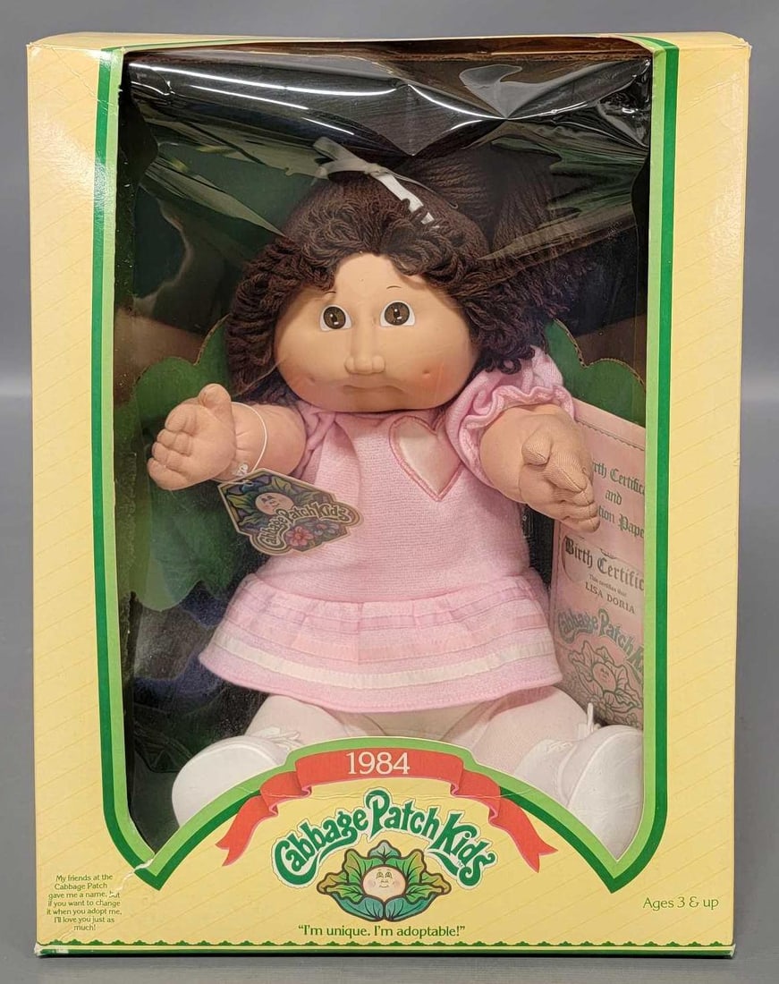 Vintage 1984 Coleco Cabbage Patch Kids doll with brown ponytail and brown eyes in OB (1 of 6)