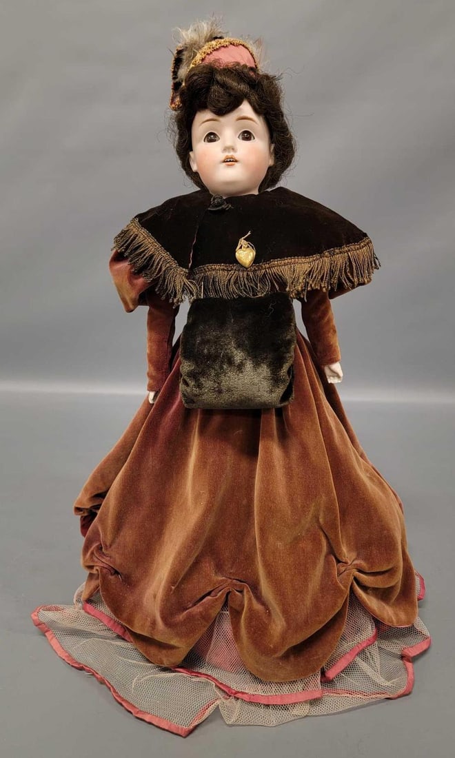 19 inch antique unmarked brunette brown eye sleepy eyes bisque head doll with cloth body (1 of 7)