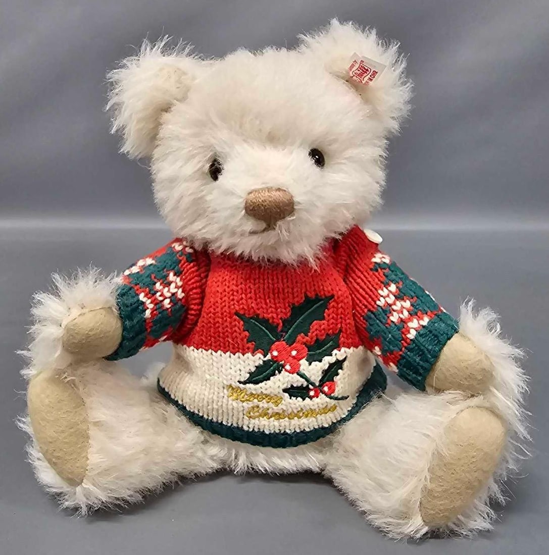 Steiff 8 inch white with Christmas sweater teddy bear (1 of 4)