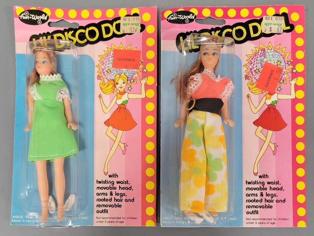 Two Vintage 1970s Fun World Lil Disco Dolls in factory sealed original boxes (1 of 8)