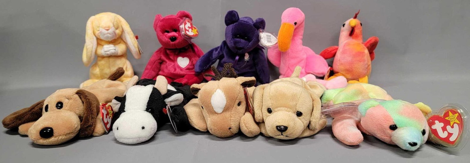 Group of ten Ty Beanie Babies: This group of Beanie Babies is from an adult owned collection, all bought new when they were offered back in the mid 1990's, never played with and from a smoke and pet-free home. Group includes Pi