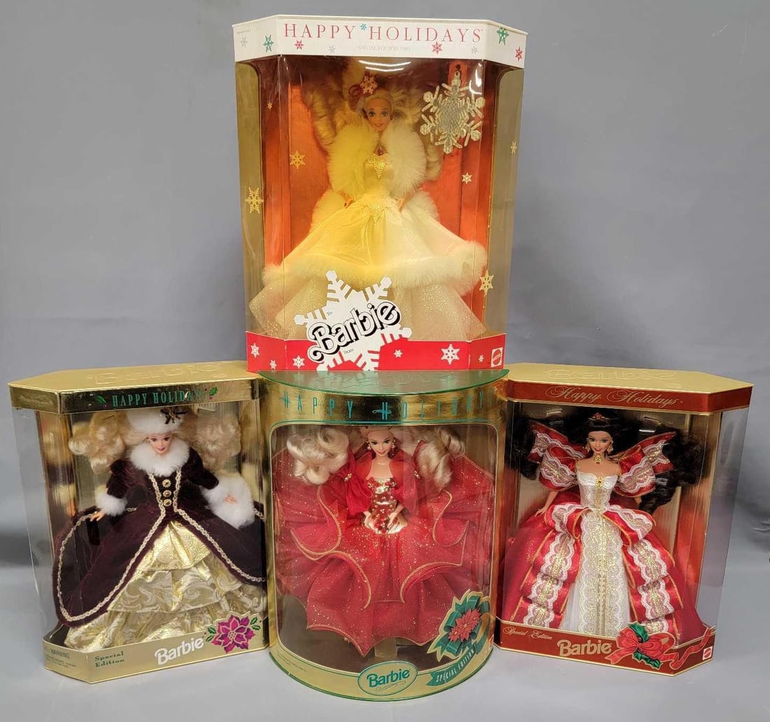 Four vintage Mattel Happy Holidays Special Edition Barbie dolls in original boxes (1 of 10)