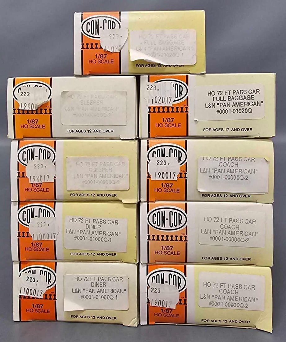 Nine Con-Cor 72' Passenger car kits in original boxes. (1 of 4)