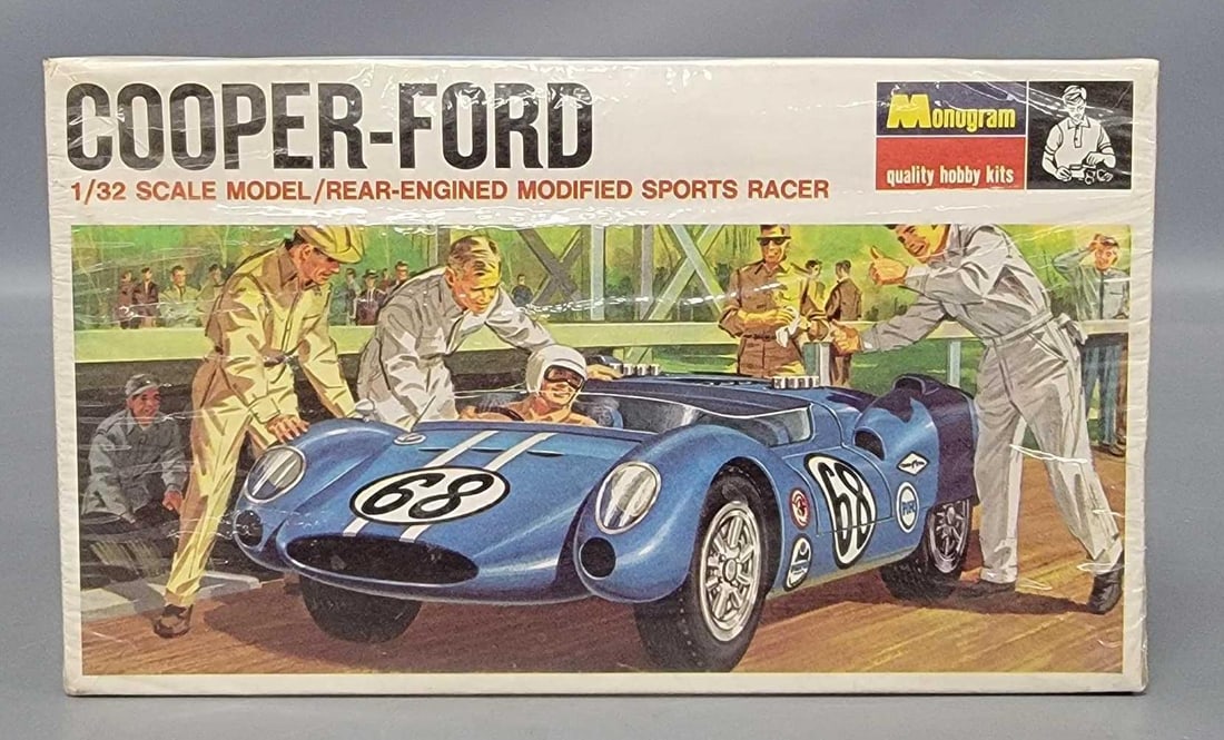 Rare factory sealed original 1967 Monogram 1/32 scale  Cooper-Ford sports racer kit 6713 (1 of 6)