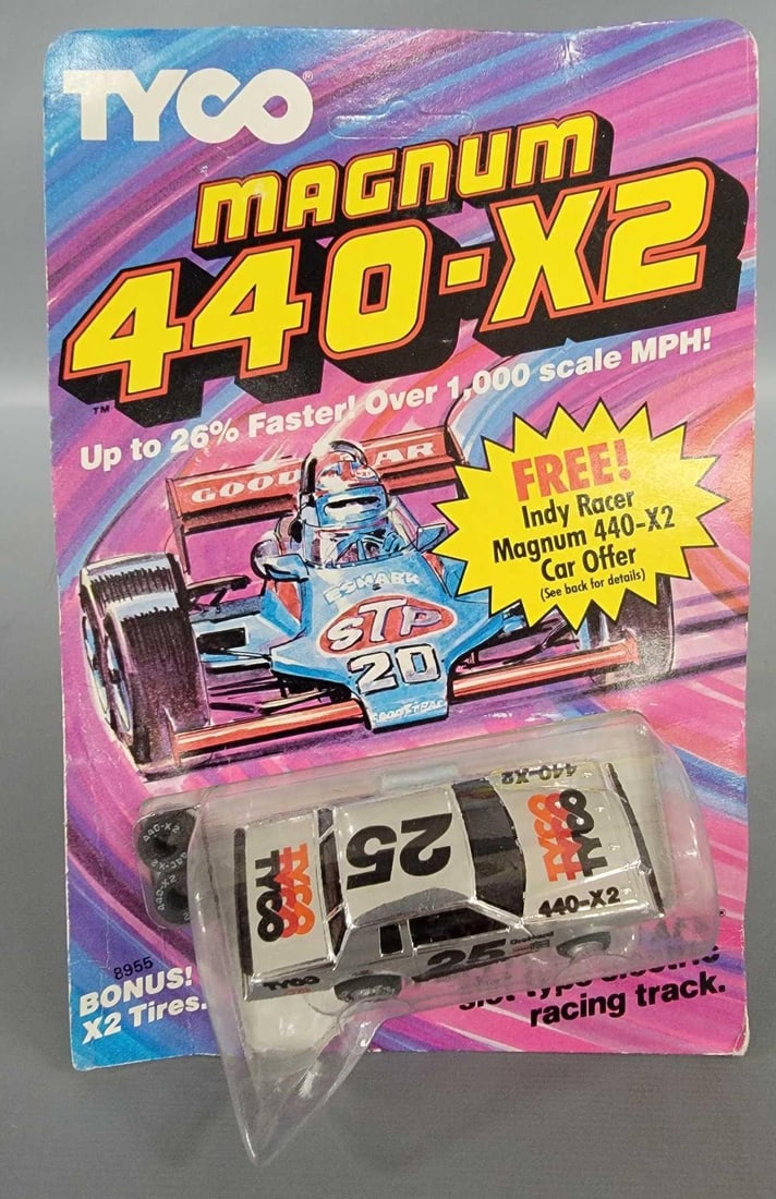 Tyco Magnum 440-X2 8955 chrome Buick Regal HO slot car on sealed blister card: Tyco Magnum 440-X2 8955 chrome Buick Regal HO slot car on sealed blister card, car is near mint to mint on an excellent unpunched blister card as seen in the photos.