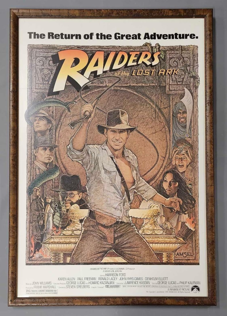 1982 re-release Raiders of the Lost Ark glass framed movie poster (1 of 8)