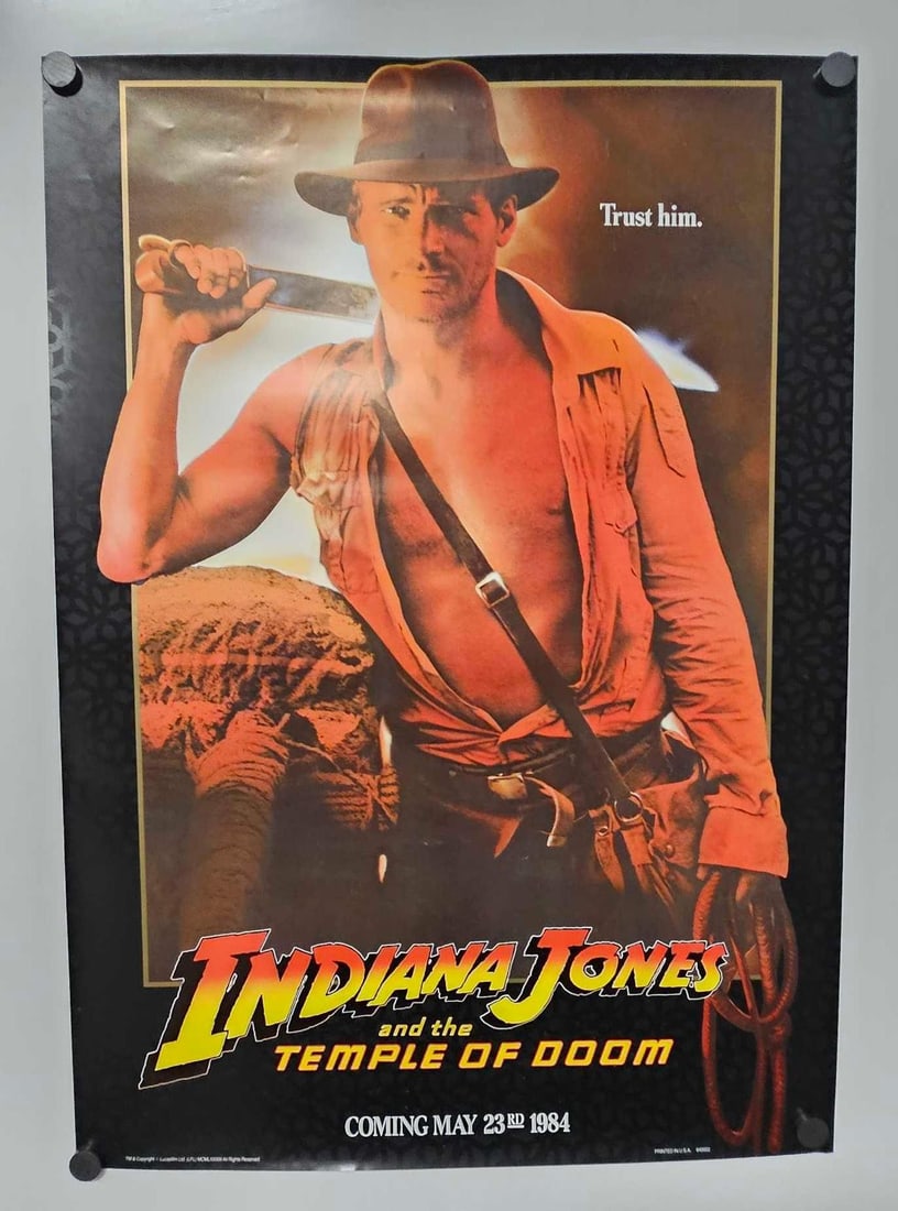 Original Indiana Jones and the Temple of Doom teaser special movie poster: Original Indiana Jones and the Temple of Doom teaser special movie poster, 840002, measures 24 X 17 inches as seen in the photos.