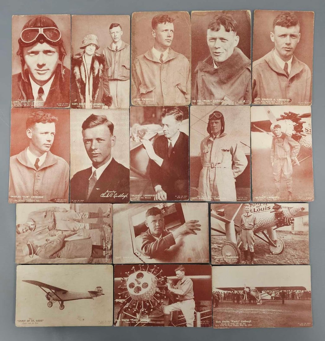 Sixteen Charles Lindbergh Spirit of St Louis arcade exhibit cards (1 of 6)