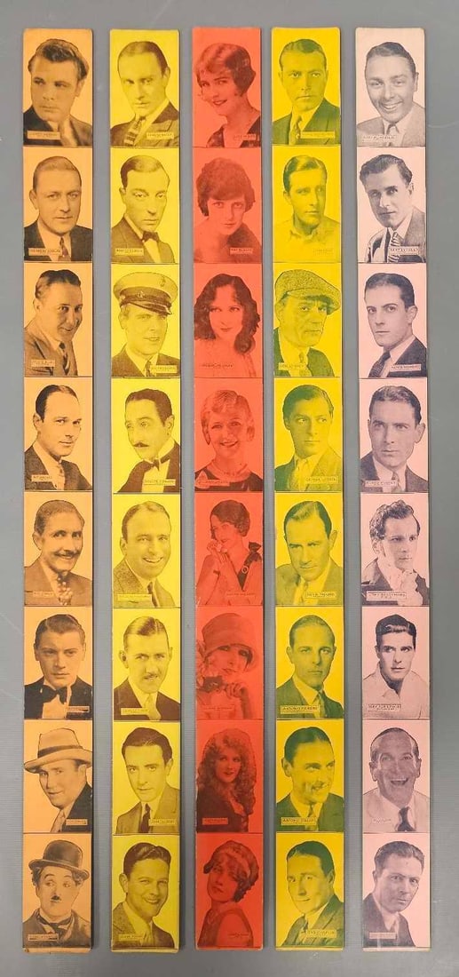 Five rare uncut 1930's arcade strip card sheets with actors and actresses (1 of 4)
