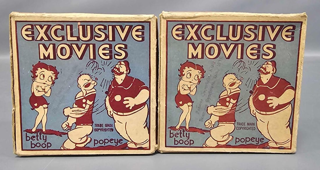 Exclusive Movies 16mm Popeye and Betty Boop reels in original boxes: Exclusive Movies 16mm Popeye and Betty Boop reels in original boxes to include stock number 205 Popeye The Strong Man, and 606 Betty Boop Flying to the Moon, both in very good to excellent condition i