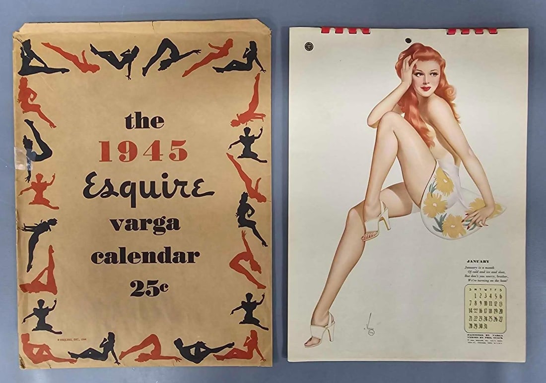 Complete 1945 Esquire Varga pin-up girl calendar in original mailing envelope (1 of 14)