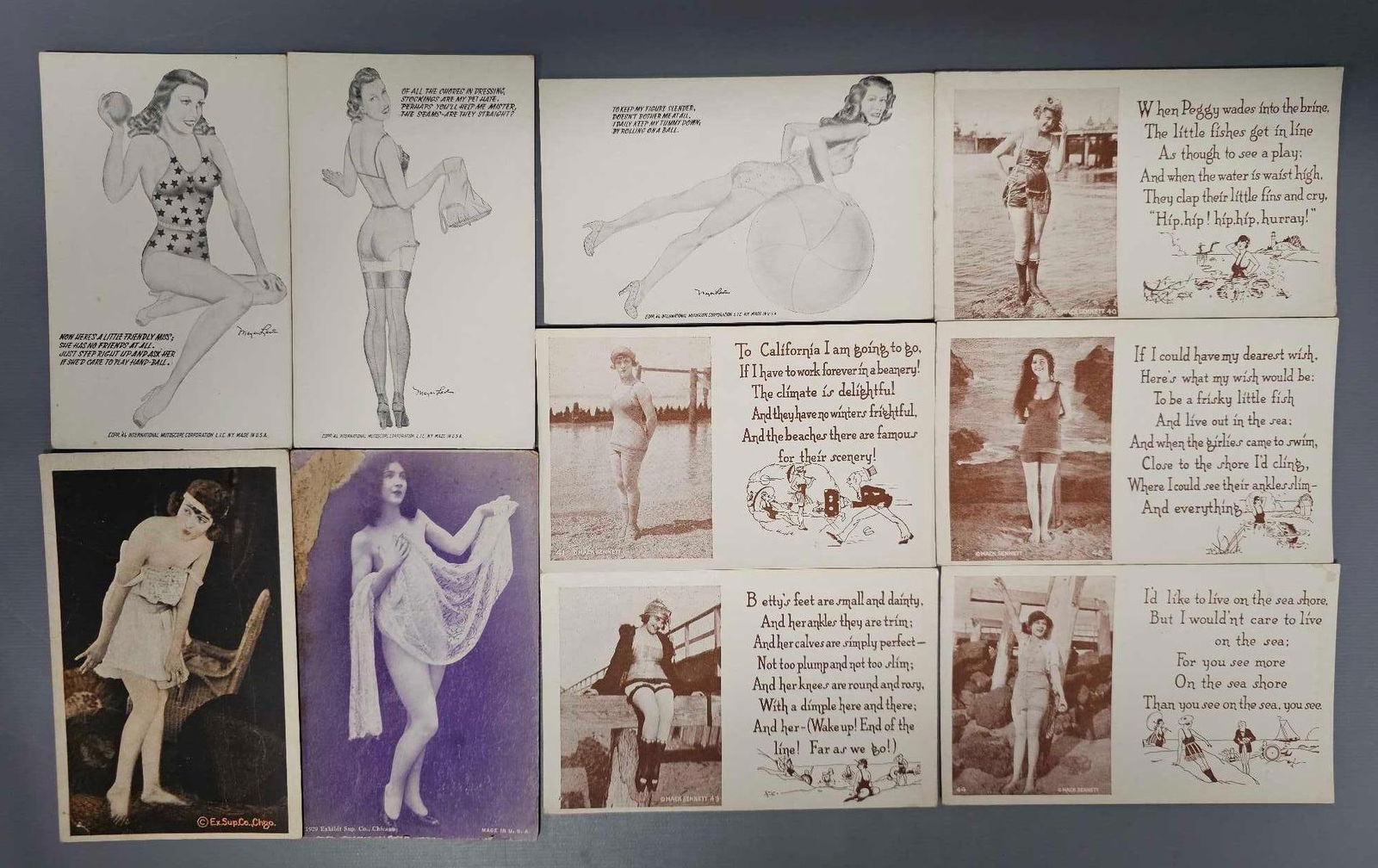 Ten mixed arcade exhibit and post cards with girls and captions (1 of 5)