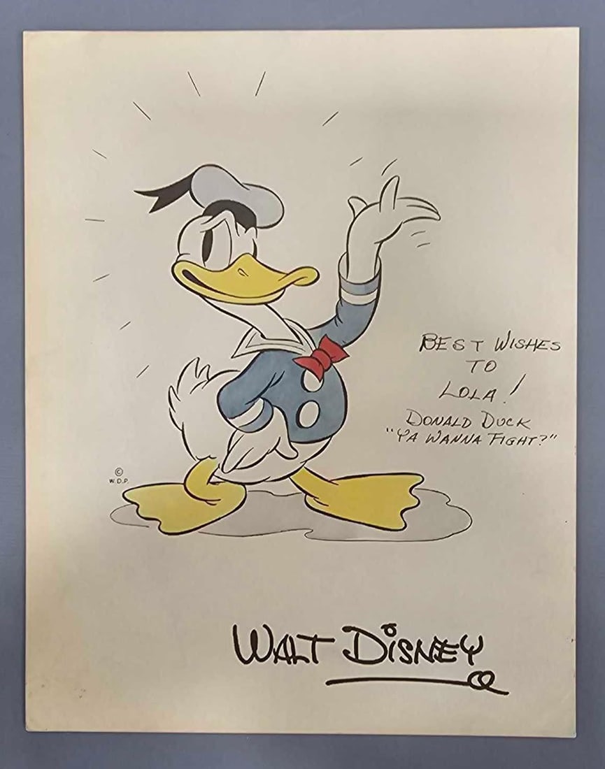 Walt Disney hand watercolored inscribed Donald Duck drawing (1 of 4)