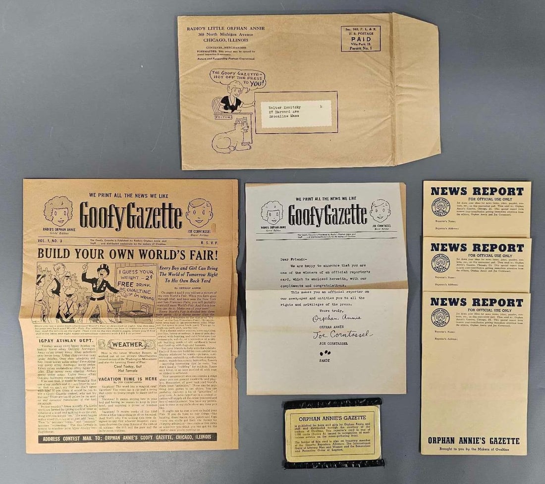 1939-40 Radio's Little Orphan Annie Goofy Gazette Ovaltine premium in mailer envelope (1 of 13)
