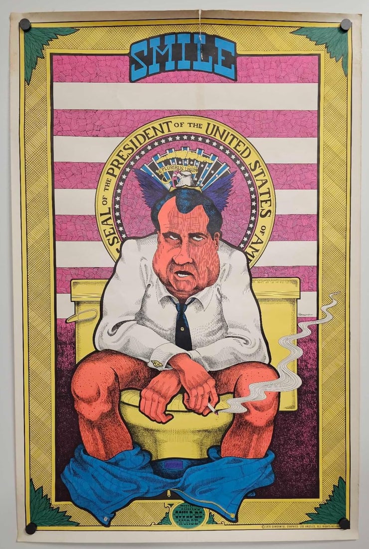1971 Godawful Graphics Tricky Dick Richard Nixon on toilet blacklight poster (1 of 8)