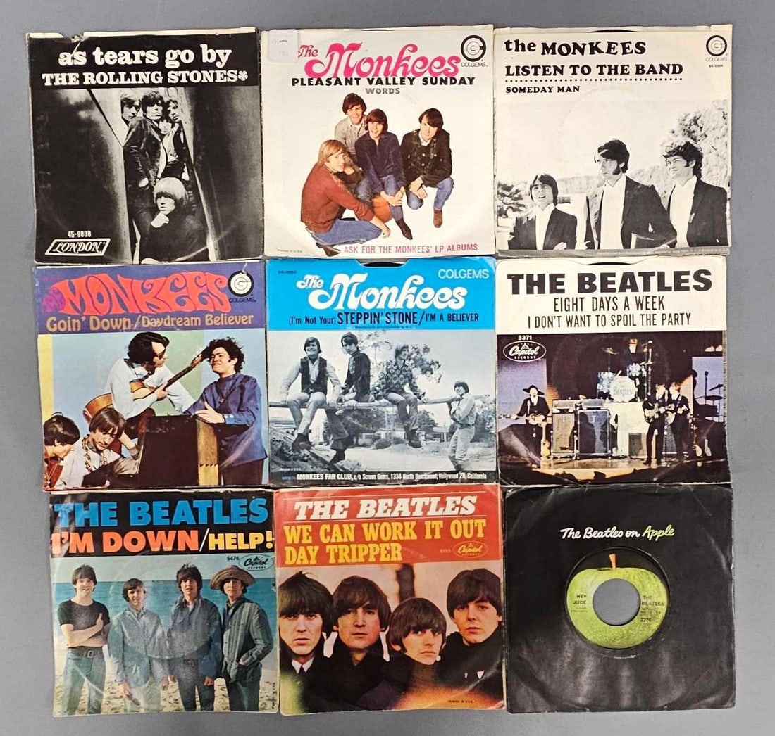 Nine 1960's and 70's British invasion vinyl 45 singles with sleeves (1 of 2)