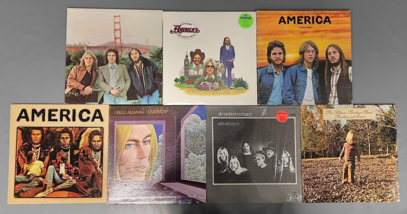 Seven America and Allman Brothers vinyl LPs: Seven America and Allman Brothers vinyl LPs in good to excellent condition as seen in the photos.