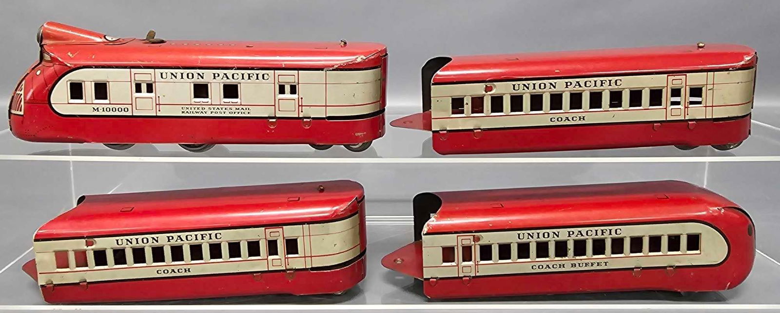 Marx prewar tin lithographed wind-up articulated Union Pacific train set (1 of 6)