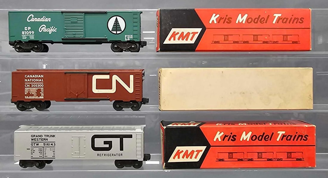 Three KMT Kris Model train box cars in original boxes (1 of 8)