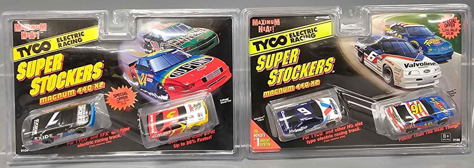 Two Tyco Super Stockers Magnum 440-X2 NASCAR HO slot car twin packs on blister cards (1 of 7)