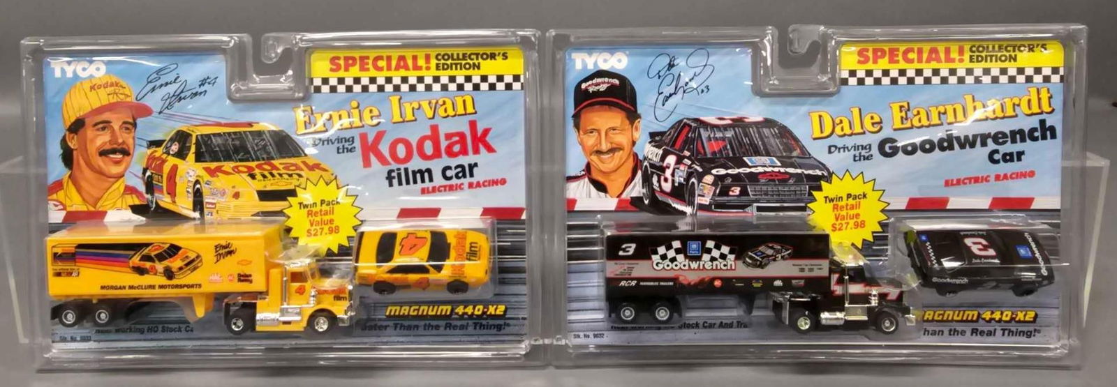 Two Tyco Magnum 440-X2 NASCAR HO slot car racing team sets on blister cards (1 of 8)