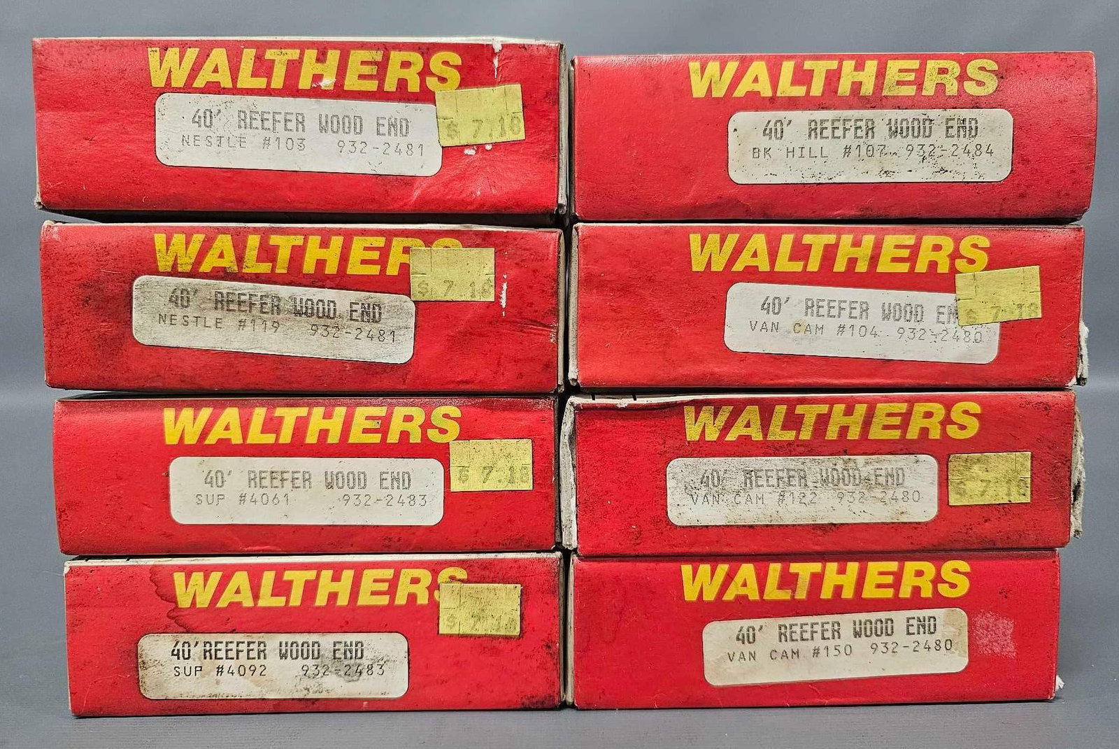 Eight Walthers HO 40' wood end reefer car kits: Eight Walthers HO 40' wood end reefer car kits, all unbuilt in fair original boxes as seen in the photos.