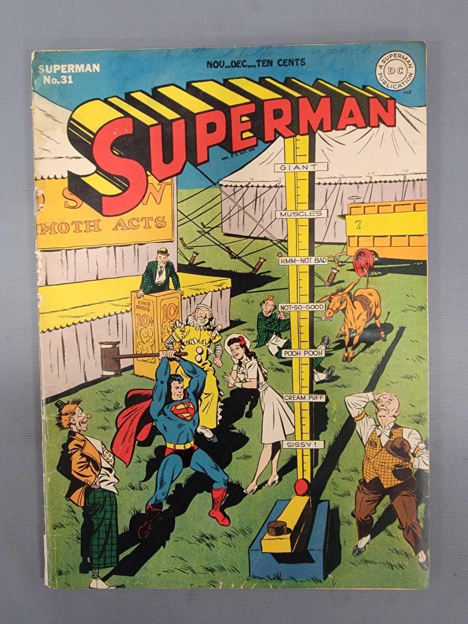 Superman 31 Lex Luthor appearance: Superman 31 Lex Luthor appearance tape on top staple, spine split and chipped as seen in the photos.