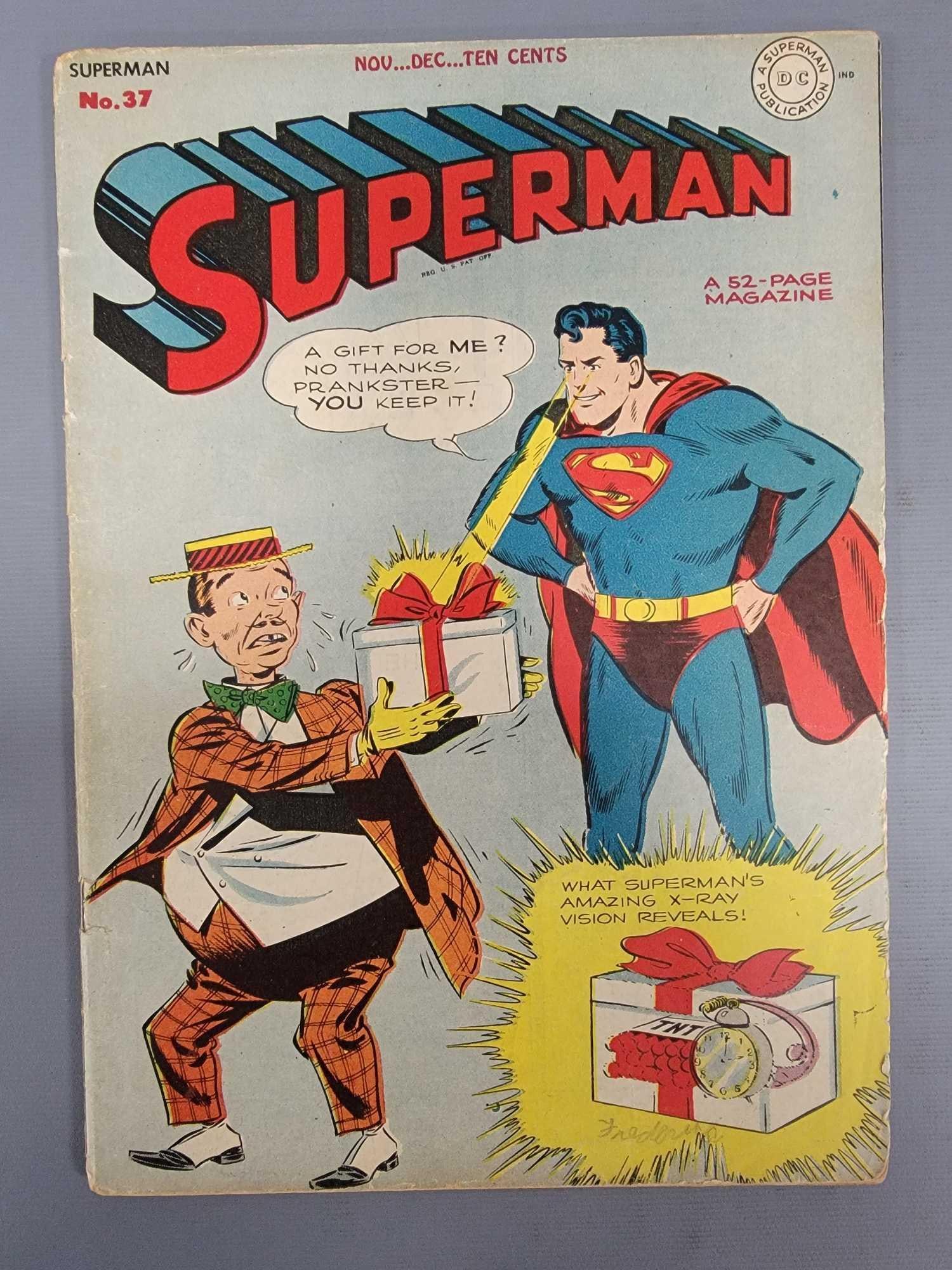 Superman 37 Prankster appearance: Superman 37 Prankster appearance, cover very loose, lots of edge tears as seen in the photos.