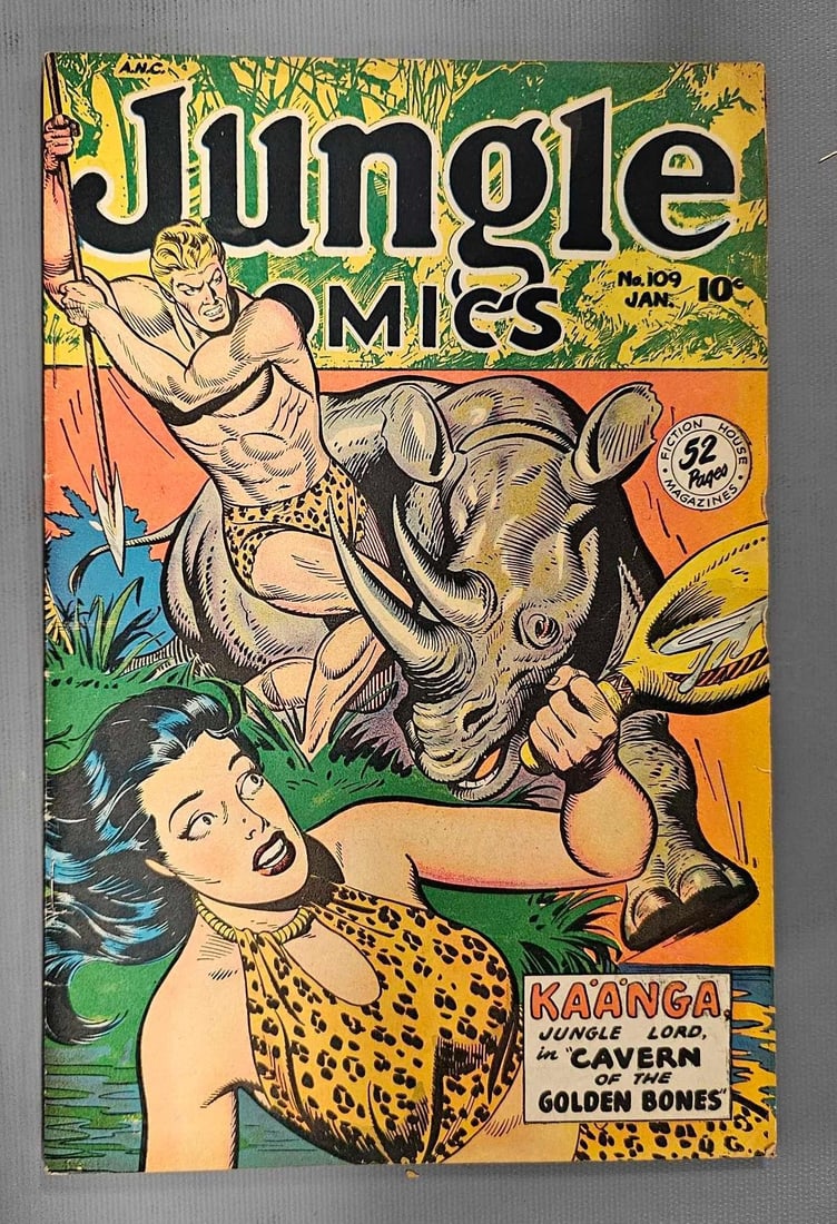 Jungle Comics 109: Jungle Comics 109 high gloss, staples are tight, wear on the right edge and some tanning as seen in the photos.