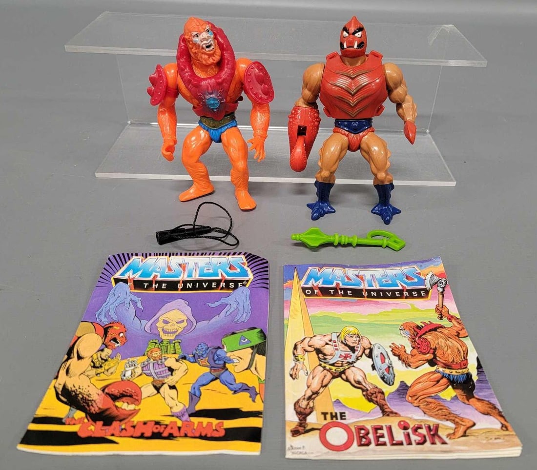 Mattel MOTU Masters of the Universe soft head Beast Man and Clawful complete: Mattel MOTU Masters of the Universe soft head Beast Man and Clawful, both are complete and in excellent plus condition with mini comics that are fair to good as seen in the photos.