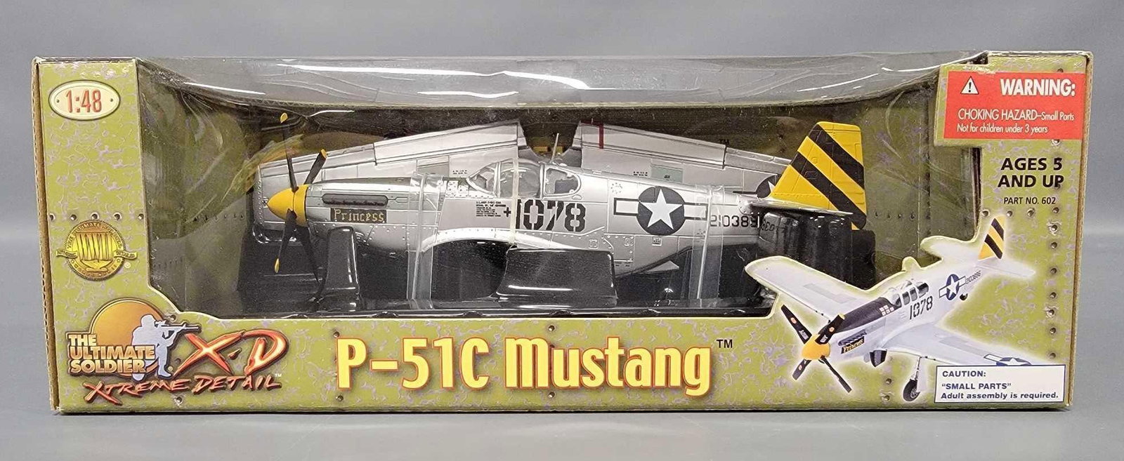 Mint Ultimate Soldier XD 1:48 P-51C Mustang Princess fighter plane in original box: Mint Ultimate Soldier Xtreme Detail 1:48 P-51C Mustang in original box. The box is in excellent to near mint condition and has never been opened.