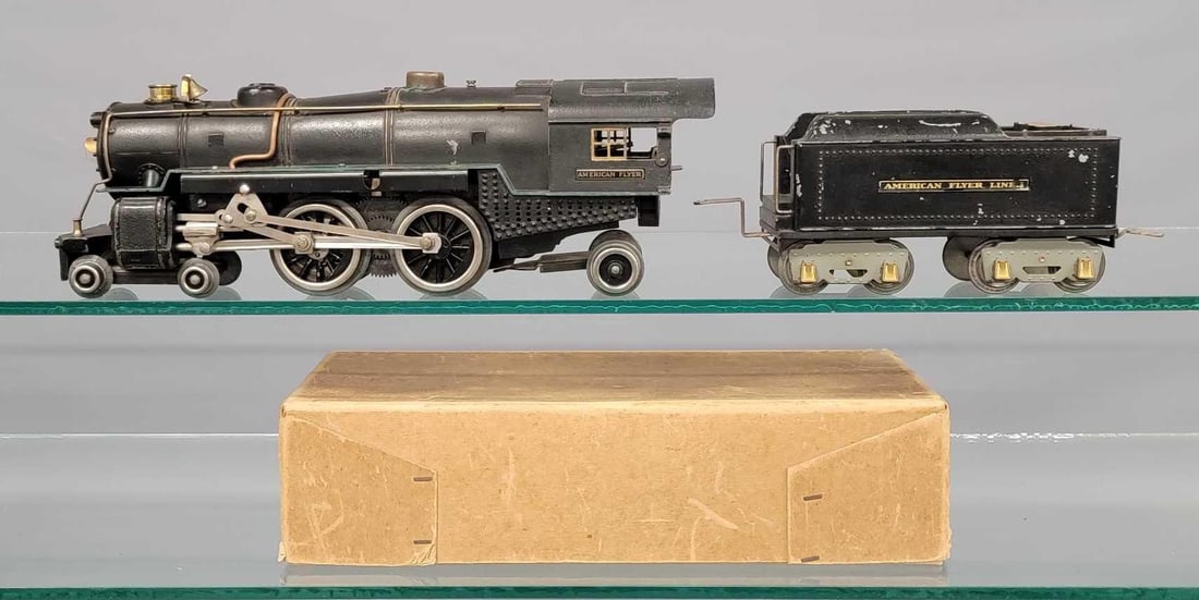 American Flyer wide gauge 4692 steam locomotive with 4671 tender with incorrect box: American Flyer wide gauge 4692 steam locomotive with 4671 tender. Locomotive has triangle valve gear, needs some rewiring and one pony truck wheel is fatigued, C6 with a C5-6 tender. Comes with a good