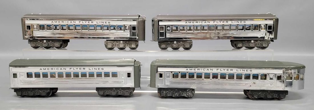 Restored American Flyer prewar O chrome streamlined passenger car set (1 of 8)