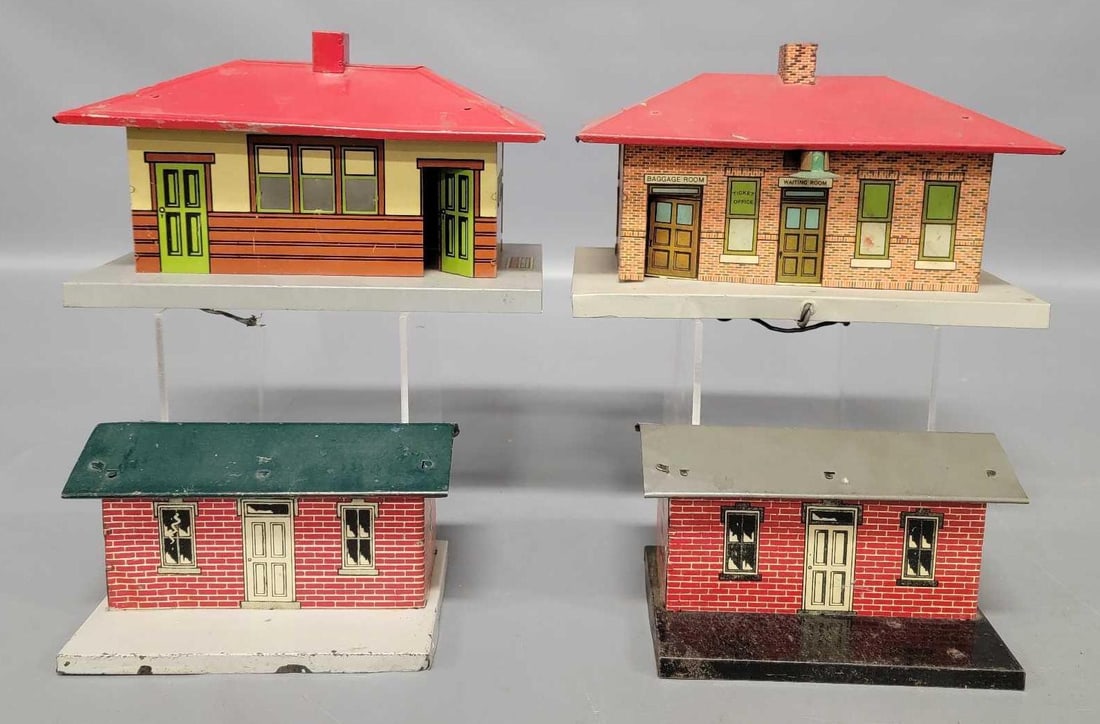 Four American Flyer Prewar O tin lithographed stations (1 of 6)