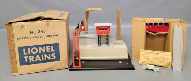 Postwar Lionel 345 Operating Culvert Unloader accessory in original box