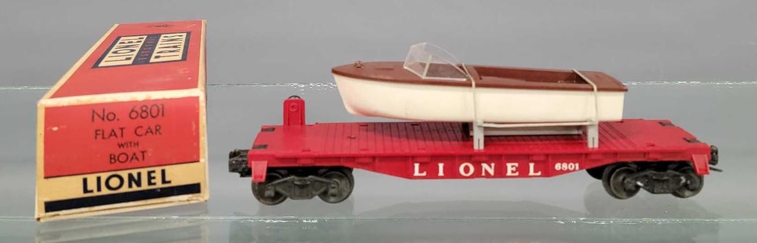 Lionel postwar 6801 flat car with brown boat in original box (1 of 7)