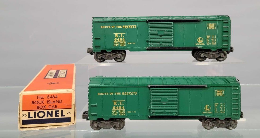 Two different Lionel postwar 6464-74 Rock Island box cars in original box (1 of 13)
