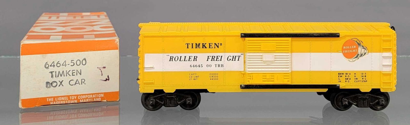Lionel postwar type IV 6464-500 Timken box car in Hagerstown checkerboard original box (1 of 7)