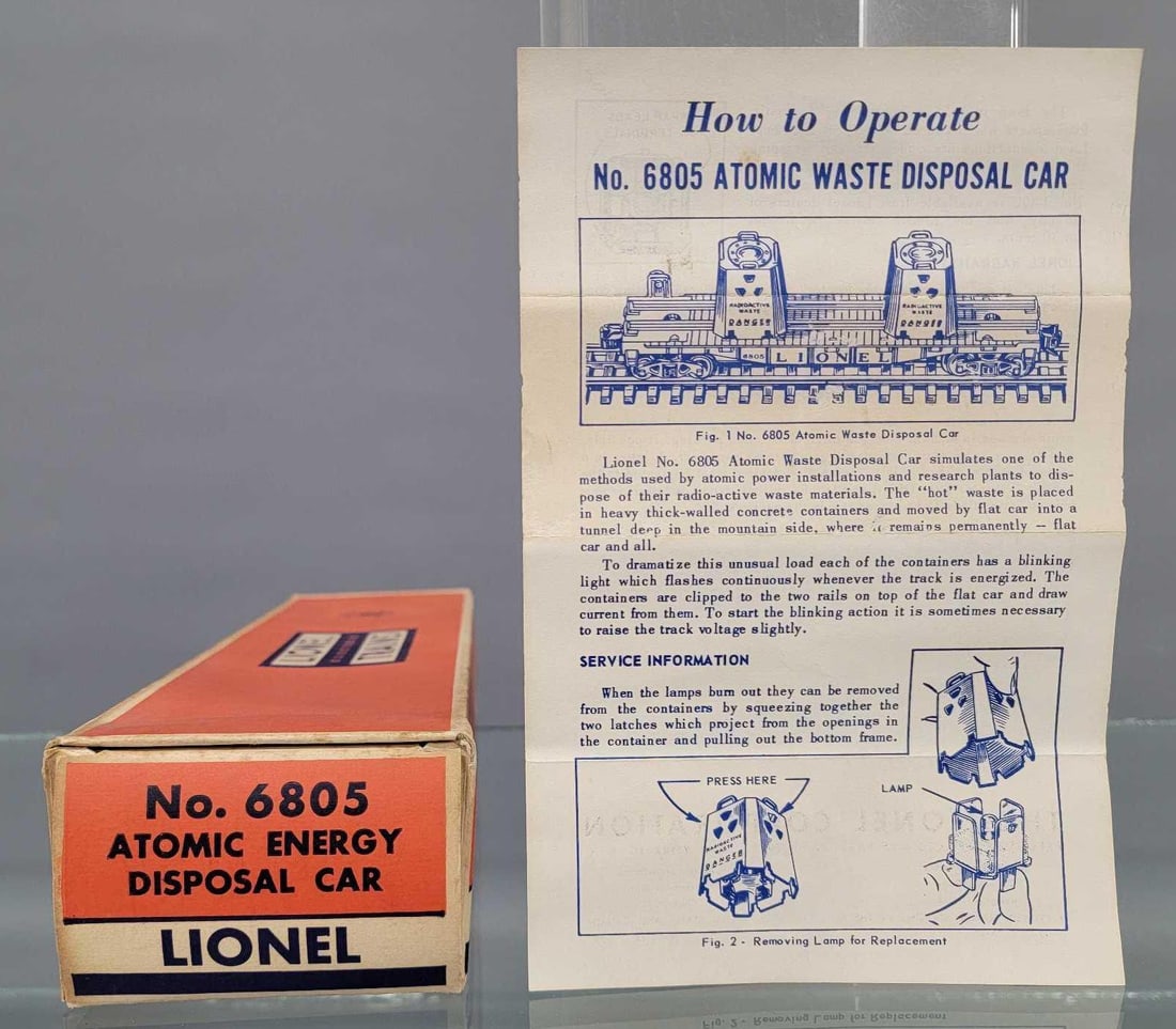Lionel postwar 6805 atomic energy disposal car original box and original instruction sheet ONLY (1 of 8)