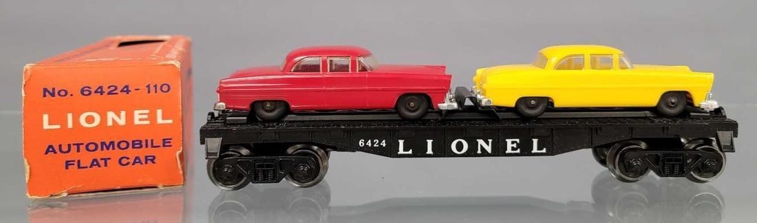 Lionel postwar 6424-110 automobile flat car in original box with 6805 slots (1 of 15)