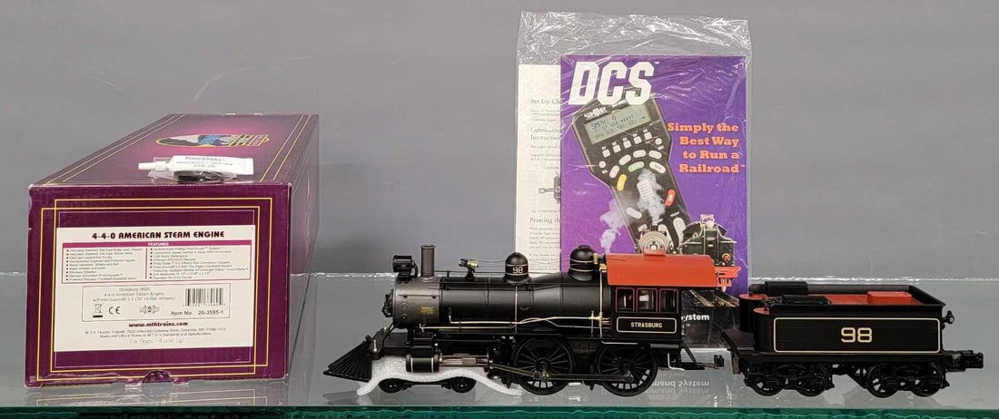 MTH Premier O gauge Strasburg 4-4-0 American steam locomotive in original box 20-3595-1 (1 of 11)