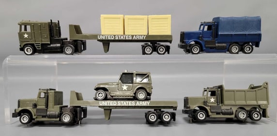 Awesome group of Tyco US 1 Trucking Army trucks and trailers