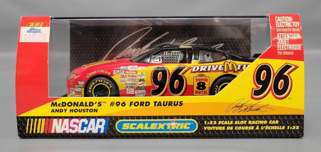 Scalextric 1:32 Andy Houston 2001 McDonald's #96 Ford Taurus Slot Car in OB: Scalextric 1:32 Andy Houston 2001 McDonald's #96 Ford Taurus Slot Car in original box. Appears to have been run but the body is in excellent condition.