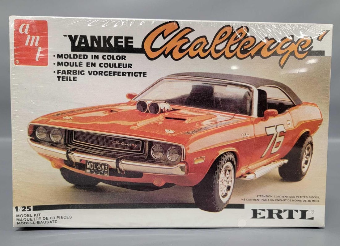 Factory sealed AMT ERTL Yankee Challenger 1/25 Scale Model Kit 6568: Factory sealed AMT ERTL Yankee Challenger 1/25 Scale Model Kit, stock number 6568. The kit is perfectly sealed in an excellent original box.