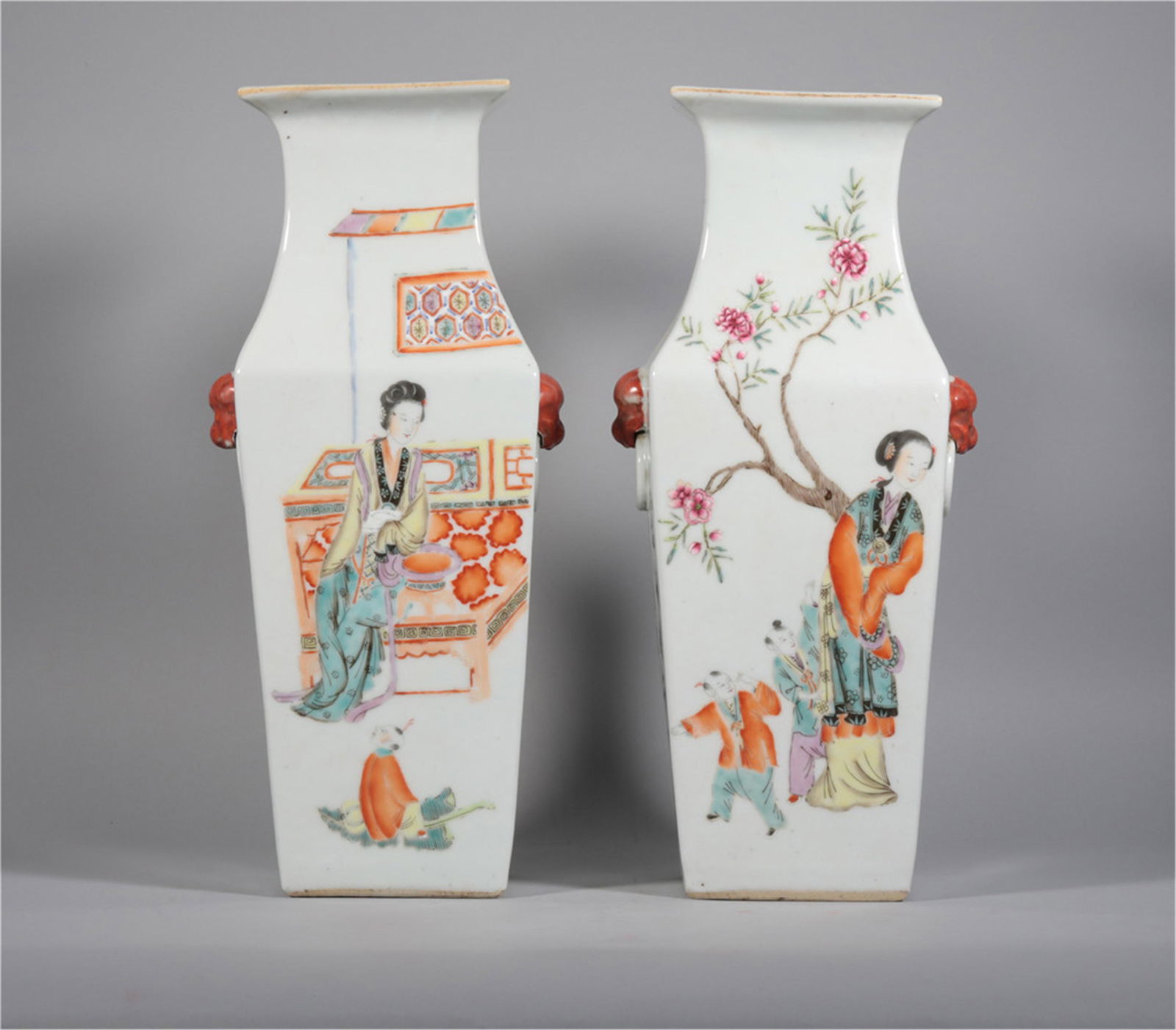 Pair Famille Rose Vases Qing Dynasty (1 of 6)